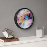 Horloge Pastel couleurs fluides abstrait monogramme modern<br><div class="desc">Aquarelles pastel fluides et organiques abstrait arrière - plan moderne en marbre.</div>