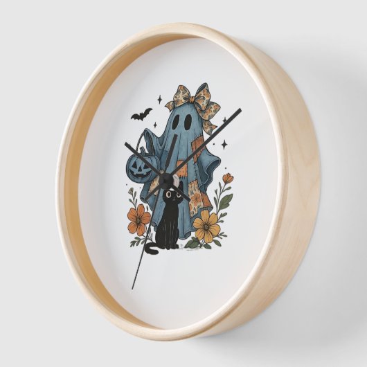 Horloge Patchwork Halloween Ghost noir Chat Essential T-Sh (Angle)