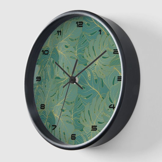 Horloge Paume vert et or feuille motif (Angle)