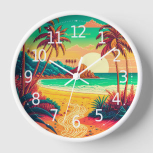 Horloge Paysage de plage tropicale en été coloré  