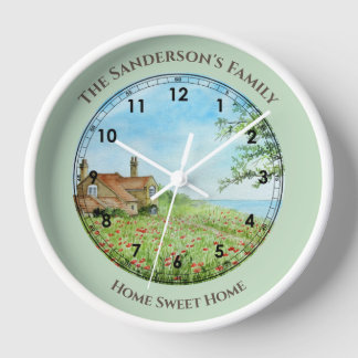 Horloge Paysage du champ de pavot d'été Numéro de l'aquare