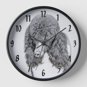 Horloge Peinture à pantalon noir ordinaire de caniche - a