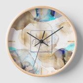Horloge Peinture Abstraite d'art fluide en or bleu (Recto)