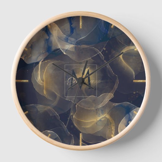 Horloge Peinture Abstraite en or noir Fluide (Recto)