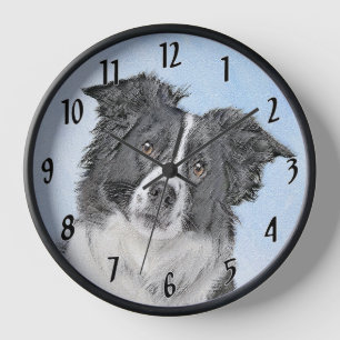 Horloge Peinture Collie Bordure - Joli art original chien