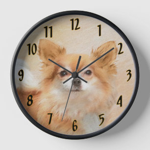 Horloge Peinture de Chien Chihuahua à Poils Longs Art Orig