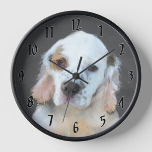 Horloge Peinture de chiot Clumber Spaniel - Art original d
