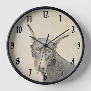 Horloge Peinture de Doberman Pinscher - Art original de ch