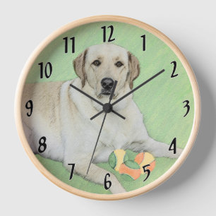 Horloge Peinture de Labrador Retriever jaune et balles de