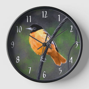 Horloge Peinture de l'Oriole - Art original d'oiseau
