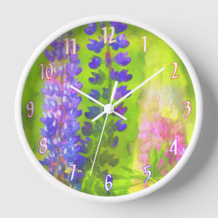 Horloge Peinture de lupin - Art floral original