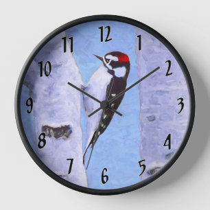 Horloge Peinture de Pic mineur - Art original d'oiseau