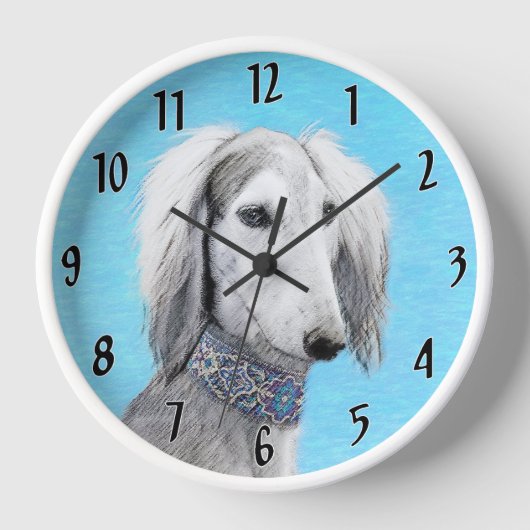 Horloge Peinture de Saluki (Argent) - Joli art original de (Recto)