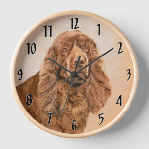 Horloge Peinture de Sussex Spaniel - Jolie œuvre d'art ori