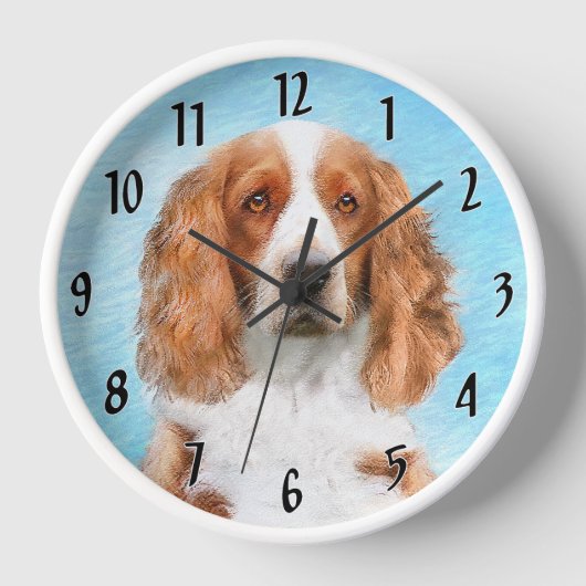 Horloge Peinture d'espagnol Welsh Springer - Art original  (Recto)