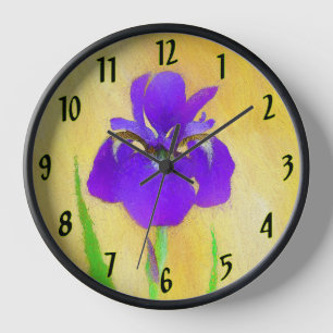 Horloge Peinture d'Iris Barbu Pourpre - Art Floral Origina