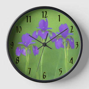 Horloge Peinture Iris Violet - Art Fleur Originale