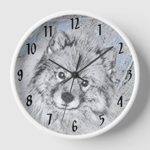 Horloge Peinture Keeshond Beth - Joli art original chien