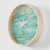 Horloge Peinture Liquide Mint Or Abstrait en Marbre (Angle)
