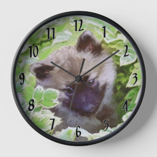 Horloge Peinture originale d'un chiot Keeshond dans le jar