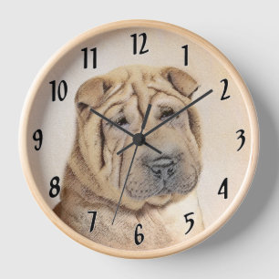 Horloge Peinture Shar Pei - Art Original de Chien Mignon