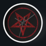 Horloge Pentagram Red Devil<br><div class="desc">Pentagramme rouge,  inversé,  texturé en cercle,  sur arrière - plan noir. Symbole occulte 666</div>
