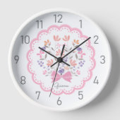 Horloge Pépinière Florale Rose Personnalisée Filles (Recto)