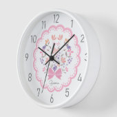 Horloge Pépinière Florale Rose Personnalisée Filles (Angle)