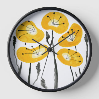 Horloge Pépites jaunes, Fleurs Abstraites d'aquarelle