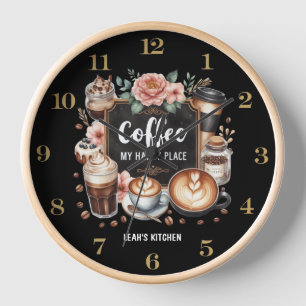 Horloge ☕ Personnalisé Café Cuisine Café Café Café Joyeux 
