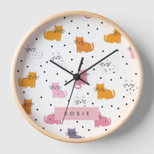 Horloge Personnalisé Motif de chat jouant avec Pois