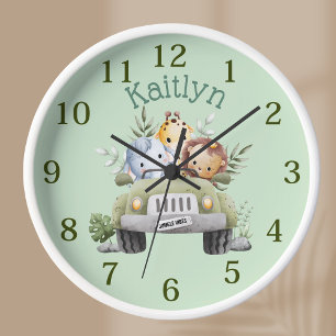 Horloge Personnalisé Nom Jungle Safari Animaux cadenas ver