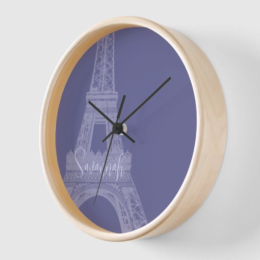 Horloge personnalisée de la tour Eiffel Lilac viol (Angle)