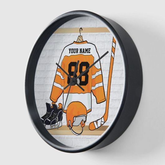 Horloge Personnalized orange et blanc hockey Jersey (Angle)