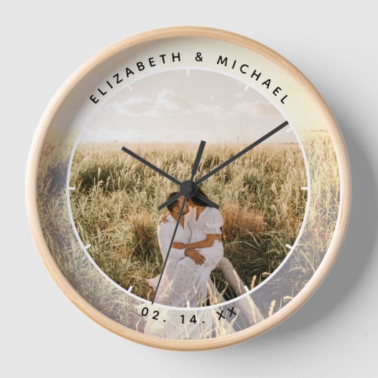 Horloge Photo de mariage chic moderne pour couple (Recto)