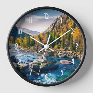 Horloge Photo de paysage de rivière et de montagnes
