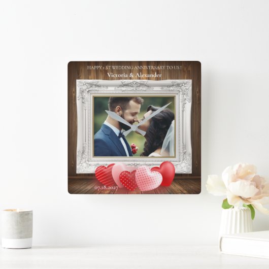 Horloge photo élégante pour le 1er anniversaire de (Maison)