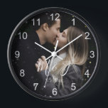 Horloge photo personnalisée blanc numéros anniversaire<br><div class="desc">photo élégante personnalisée chiffres blancs anniversaire Grande horloge</div>