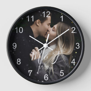 Horloge photo personnalisée blanc numéros anniversaire