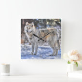 Horloge photo Silver Wolf & Snow (Maison)
