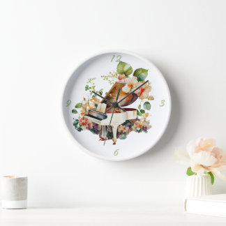 Horloge Piano à queue blanc aquarelle