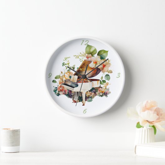 Horloge Piano à queue blanc aquarelle (Maison)