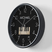 Horloge Piano Clavier Personnalisé Musicien Noir (Angle)