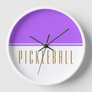 Horloge PICKLEBALL moderne clair violet blanc bloc de coul
