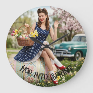 Horloge Pin-Up de Pâques Vintage Art Rétro Fémin
