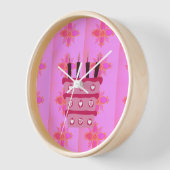 Horloge Pink Bird Cake Art Imprimer (Angle)