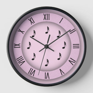 Horloge Pink Music Notes with Roman Numerals