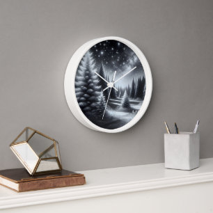 Horloge Pins givrés en hiver