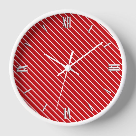 Horloge Pinstripes diagonales - rouge profond et blanc (Recto)