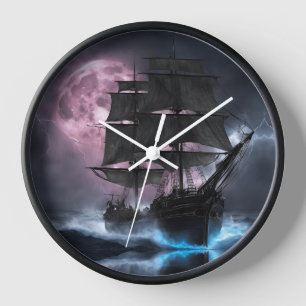 Horloge Pirate Ship foudre fraise lune Personnaliser